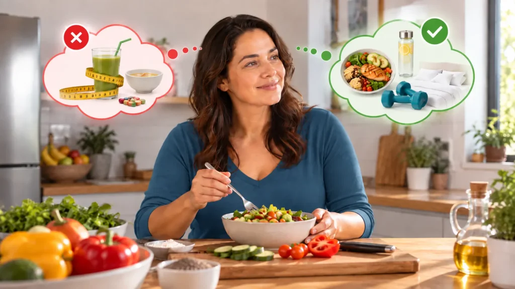 Woman choosing sustainable healthy habits over quick-fix diets for long-term weight management - Global Obesity Group - Bogota, Colombia